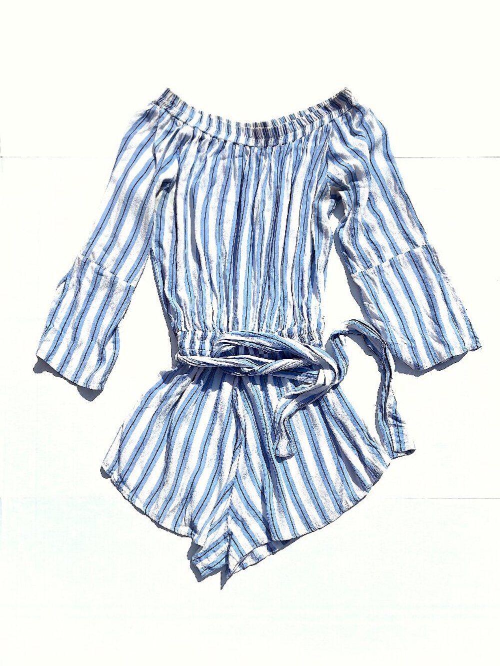 Women’s Faithfull The Brand Striped Playsuit Romper, White/Blue Size 6